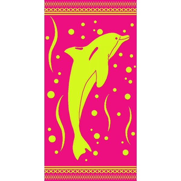 Πετσέτα Θαλάσσης Δελφίνι Φούξια-Κίτρινο 86x160cm