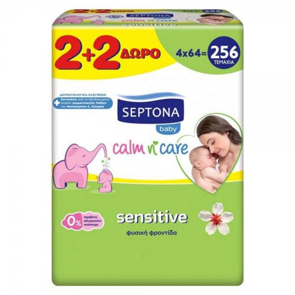 Septona Calm n Care Μωρομάντηλα Sensitive 2+2 Δώρο 256τεμ
